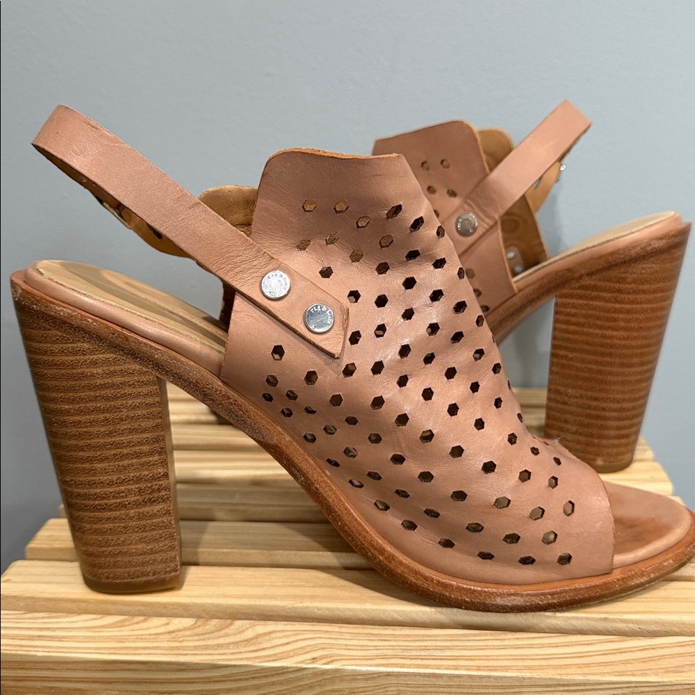 Rag & Bone Perforated Leather Slingback Booties Tan Block Heel Sandals US 8 - Picture 13 of 16